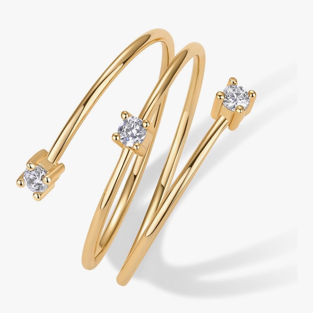 NEW 14k Gold Plated Dainty Wrap Ring with Cubic Zirconia - Picture 4 of 4